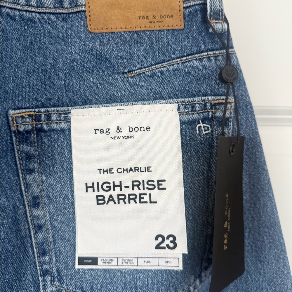 rag & bone High-Rise Barrel Jeans in Medium Blue - Picture 10 of 10